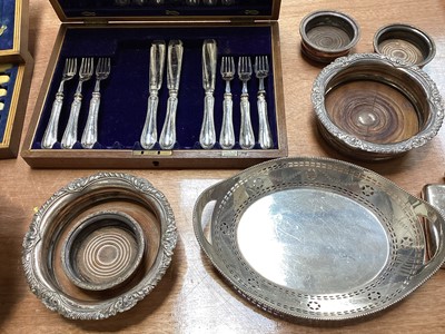 Lot 5142 - Mixed group of 19th century and later silver plate to include wine coasters, basket, castors etc