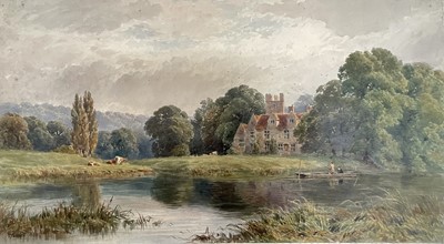 Lot 1250 - Alfred Powell (1837-1905) watercolour - On The Thames, signed and dated 1880, titled verso, 36cm x 64cm, unframed