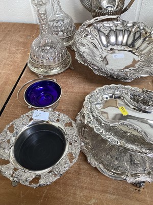 Lot 5063 - Quantity of silver plate to include glass decanters on silver plated bases, tureen, coffee pot etc