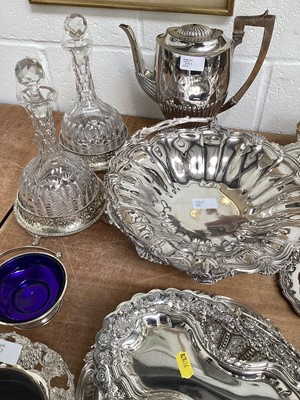 Lot 5063 - Quantity of silver plate to include glass decanters on silver plated bases, tureen, coffee pot etc