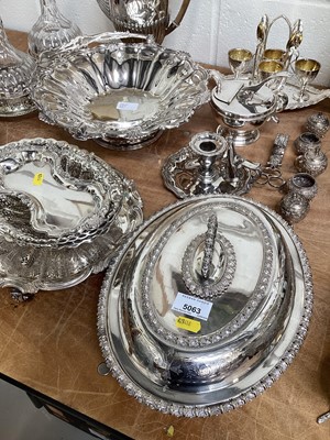 Lot 5063 - Quantity of silver plate to include glass decanters on silver plated bases, tureen, coffee pot etc