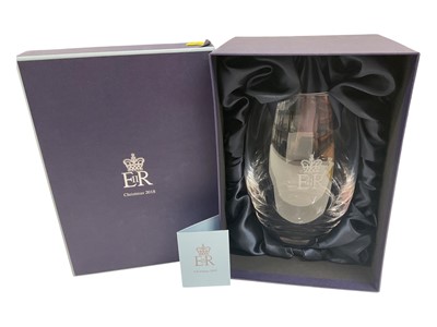 Lot 136 - H.M. Queen Elizabeth II, Royal Household Christmas gift 2018, lead crystal vase with etched crowned ERII cypher in fitted box with crowned ERII cypher to lid and card