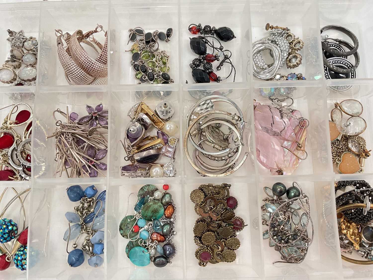 Lot 45 - Large collection of silver, white metal and other earrings including gem set, hoops etc