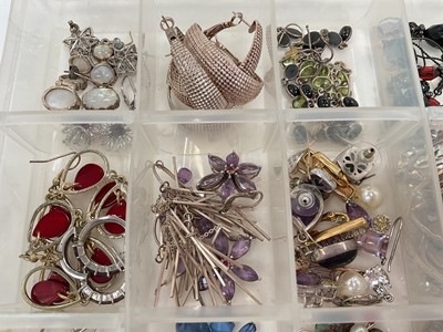 Lot 45 - Large collection of silver, white metal and other earrings including gem set, hoops etc