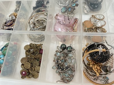 Lot 45 - Large collection of silver, white metal and other earrings including gem set, hoops etc