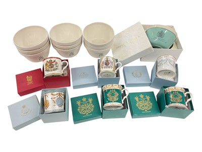 Lot 138 - Collection of six Royal Collection Trust porcelain Royal Commemorative mugs in original boxes and lot Royal Christmas pudding bowls