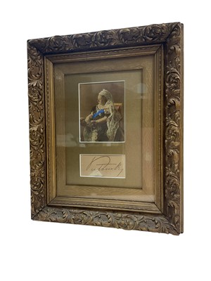 Lot 144 - H.M. Queen Victoria, signature and tinted portrait photograph in Victorian glazed frame, 40 x 33cm