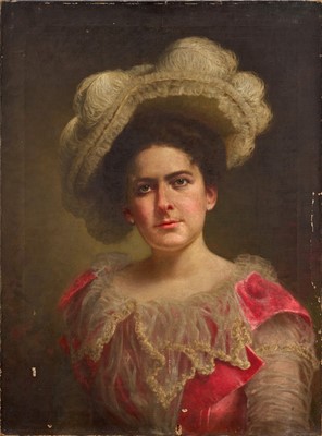 Lot 1271 - American School, late 19th century, oil on canvas - Portrait of Alice Tuthill-Reynolds (1871-1904), label verso, 71cm x 53cm, unframed