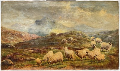 Lot 1274 - Manner of Thomas Sidney Cooper (1803-1902) oil on canvas - Mountainous Landscape with Sheep Grazing, signed and dated 1878, 36cm x 61cm, unframed