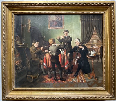 Lot 1298 - After Friedrich Hiddemann, 20th century, oil on canvas - The Quartet, 49cm x 60cm, in gilt frame