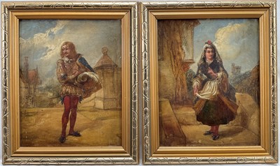 Lot 1297 - Spanish School, 19th century, pair of oils on canvas - Portraits of a Cavalier and his Wife, indistinctly signed, 27cm x 21cm, framed