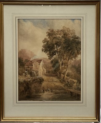 Lot 342 - English School, 19th century, watercolour - Rural Landscape, indistinctly signed 'J. Ward', 50cm x 38.5cm, in glazed gilt frame