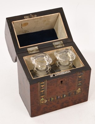 Lot 996 - Late 19th century amboyna dome top box, containing a pair of scent bottles