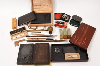 Lot 994 - Collection of Japanese and Chinese scholars' objects, pens, inkstones and related items