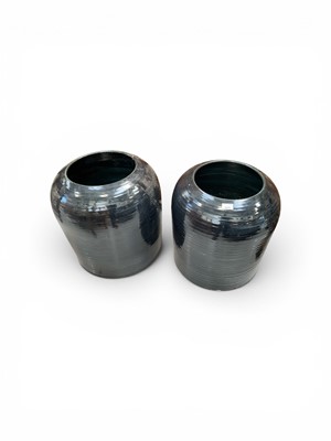 Lot 5378 - Pair of very large and heavy black painted planters, 49cm high
