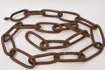 Lot 1005 - Extraordinary 19th century carved wooden treen chain, the links all carved from one piece of wood and of monumental size, total maximum length approximately 270cm