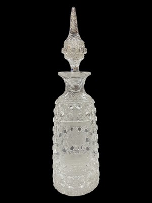 Lot 164 - Fine Victorian cut glass decanter and stopper finely engraved with a portrait of Prince Albert on horseback and titled 'The Souvenir Bouquet Prepared by G.A. Davenport Chemist, Wolverhampton' 31...
