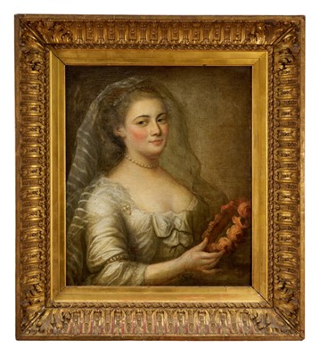 Lot 1042 - Manner of François Hubert Drouais (1727-1775) oil on canvas - Portrait of a Lady, believed to be indistinctly signed top right, 64cm x 55cm, in gilt frame