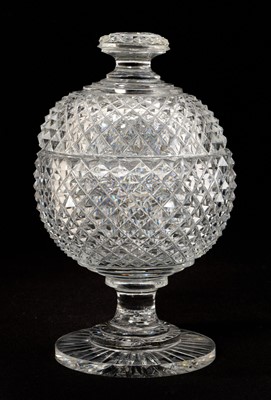 Lot 333 - 19th century cut glass sweetmeat and cover, of globular form, with star cut base, of grey metal, 18.5cm high