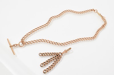 Lot 661 - Edwardian 9ct rose gold curb link watch chain, 44cm