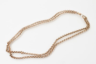 Lot 663 - Victorian 9ct gold belcher link chain, approximately 80cm.