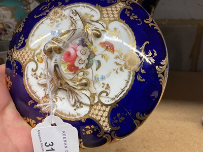 Lot 5059 - 19th century Staffordshire dessert service, painted with flowers on a cobalt blue and gilt ground, consisting of four plates, four comports, and a tureen and cover