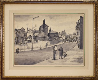 Lot 1311 - *Charles Debenham (1933-2026) ink and watercolour - Headgate, Colchester, circa 1962, signed, 33cm x 45cm, in glazed frame