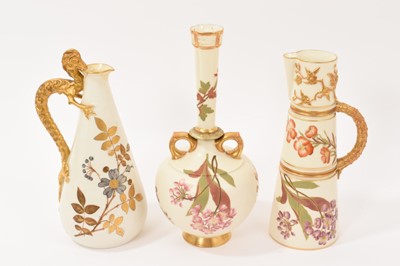 Lot 313 - Group of Royal Worcester blush ivory, including a jug with serpent handle