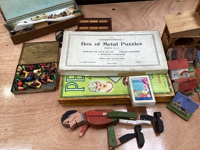 Lot 5080 - Group of vintage toys to include wooden toy animals, Monopoly etc