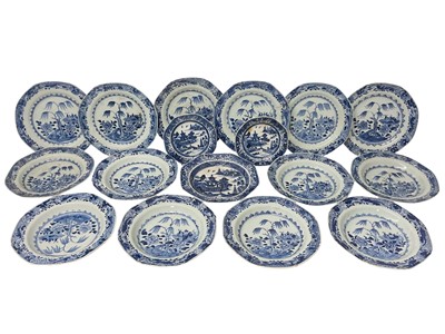 Lot 321 - Group of seventeen 18th century Chinese blue and white export porcelain plates