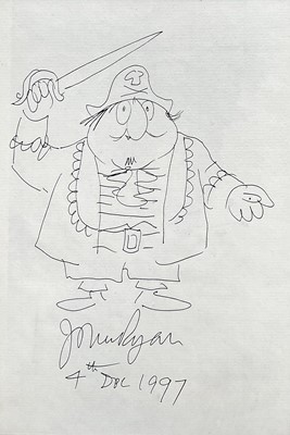 Lot 46 - John Ryan (1921-2009) signed Pugwash pen sketch, dated 1997, 24cm x 16cm, glazed frame