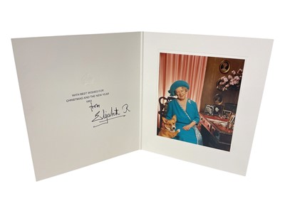 Lot 190 - H.M. Queen Elizabeth The Queen Mother, signed 1993 Christmas card with delightful photo of Her Majesty with a Corgi to the interior.