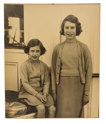 Lot 191 - T.R.H. The Princess Elizabeth (later H.M. Queen Elizabeth II) and The Princess Margaret, charming 1930s portrait photograph of the young Princesses on board the Royal Yacht The Victoria & Al...