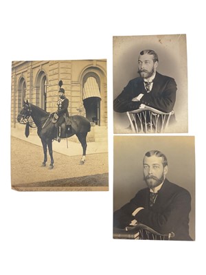 Lot 194 - H.R.H. Prince George, Duke of York (later King George V) fine portrait photograph of the Prince on horseback wearing the uniform of Colonel of the Isle of Wight Rifles outside Osborne House in 1...