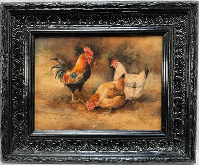 Lot 209 - Continental School, oil on board, Chickens, 14cm x 19cm, framed