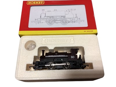 Lot 1716 - Hornby OO Gauge BR green early emblem 0-4-0T Industrial locomotive 328, boxed R2665, Collectors Club Class 0F 0-4-0ST Queen Elizabeth II saddle tank engine 80, boxed R2597, SR green 0-4-0T Indus...