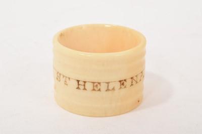 Lot 1025 - Boar War St Helena prisoner of war carved bone napkin ring, engraved and dated 1901, 4cm diameter