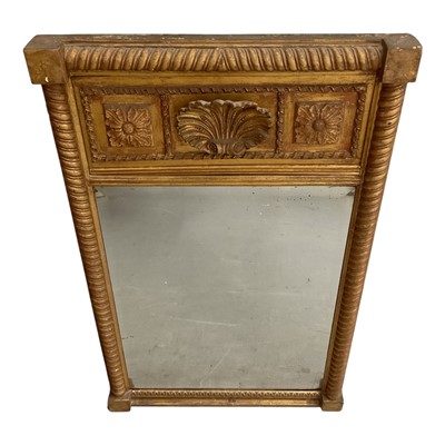Lot 1493 - George IV giltwood pier mirror, having rectangular bevelled plate in ropetwist border with shell cresting