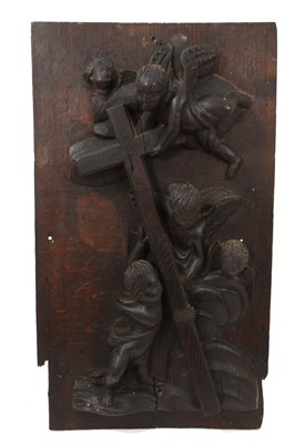 Lot 1035 - Antique carved oak panel, possibly 17th / 18th century