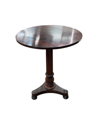 Lot 1495 - William IV rosewood wine table, with circular platform on facetted column and spread triform platform base on bun feet