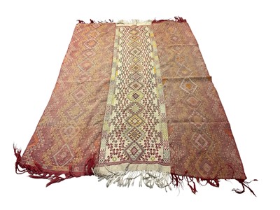 Lot 1508 - Afghan Kelim rug, with three geometric panels, tassel ends, 210 x 150cm
