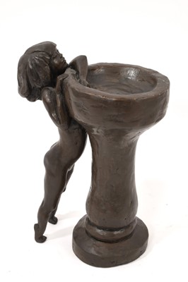 Lot 1038 - Tom Greenshields (1915-1994) cold cast bronze resin, Girl at birdbath, 21cm high