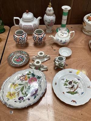 Lot 5095 - Group of continental ceramics, including a Herend bird plate, two Nove faience dishes, Samson vase, pair of Japanese Imari vases, etc