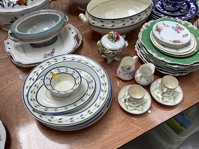 Lot 5096 - Group of antique and later English ceramics, Wedgwood creamware part service with foliate border, pair of Wedgwood coffee cans and saucers, etc