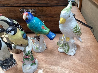 Lot 5098 - Group of ceramic figures of birds, including a Meissen parrot (7)