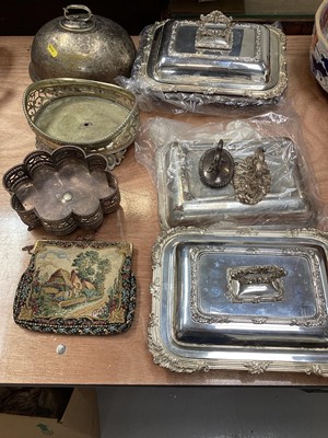 Lot 5099 - Group of silver plate including tureens, together with a small tapestry handbag