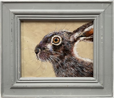 Lot 215 - David Parry, 20th Century, acrylic, Head of a Brown Hare, signed verso, 18cm x 24cm, framed