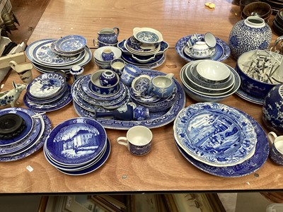Lot 5123 - Group of blue and white china, including a Spode Caramanian series dish, a Chinese prunus jar, etc