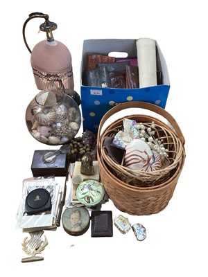 Lot 5115 - Sundry items, including vintage pair of spectacles, collection of leather purses, seashells, antique postcards including stamped early 20th century USA and Venezuela