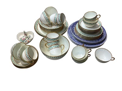 Lot 5126 - Victorian porcelain tea and coffee set with ivy leaf design, Spode 'Consul' pattern dinner service, Victorian ruby and Bristol blue etched glass panels and other china
